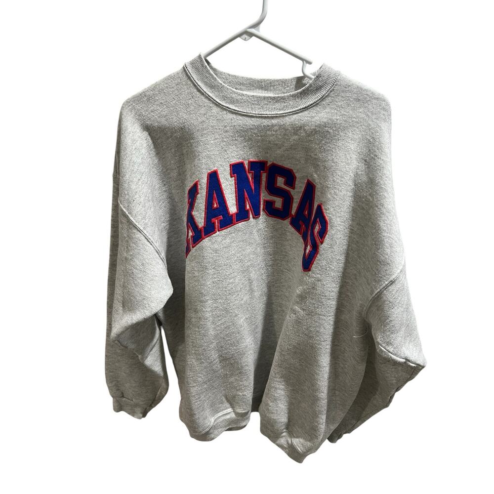 Vintage Kansas Jayhawks Crewneck Sweatshirt USA Made Hanes XL Gray